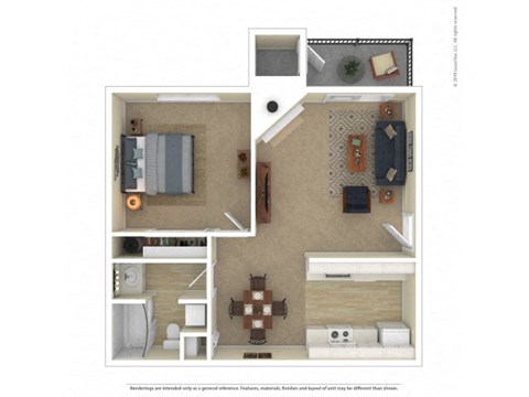 Floor plan for 1 bed, 1 bath, 644 sqft